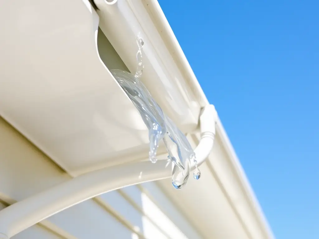 A close-up shot of a newly cleaned gutter system, showcasing the quality of workmanship and attention to detail provided by Gutter Cleaning Roseville.