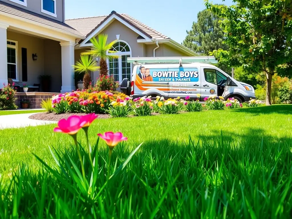 A friendly, uniformed Gutter Cleaning Roseville technician smiling and waving while standing next to a company-branded van in a sunny Roseville neighborhood.